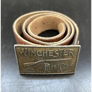 Vintage Winchester Repeating Arms Buckle with Justin Brand Belt - Size 34